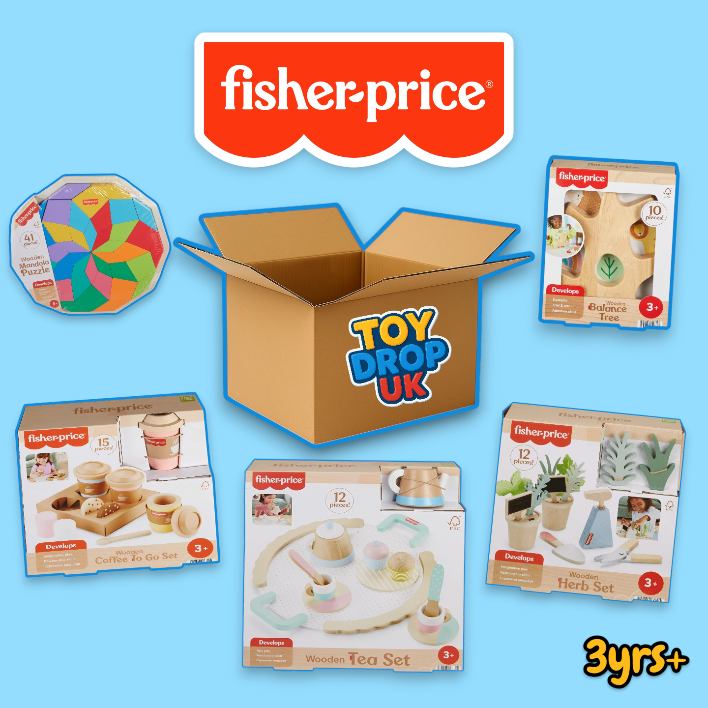 Fisher-Price Wooden 5 Item Bundle Box for 3yrs+ RRP £69.95