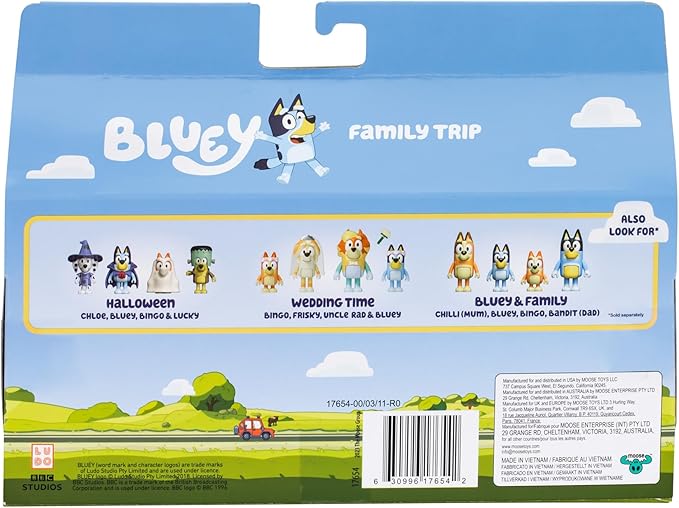 Bluey Holiday Figure 4 Pack Family Trip