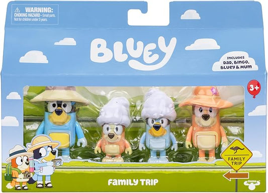 Bluey Holiday Figure 4 Pack Family Trip