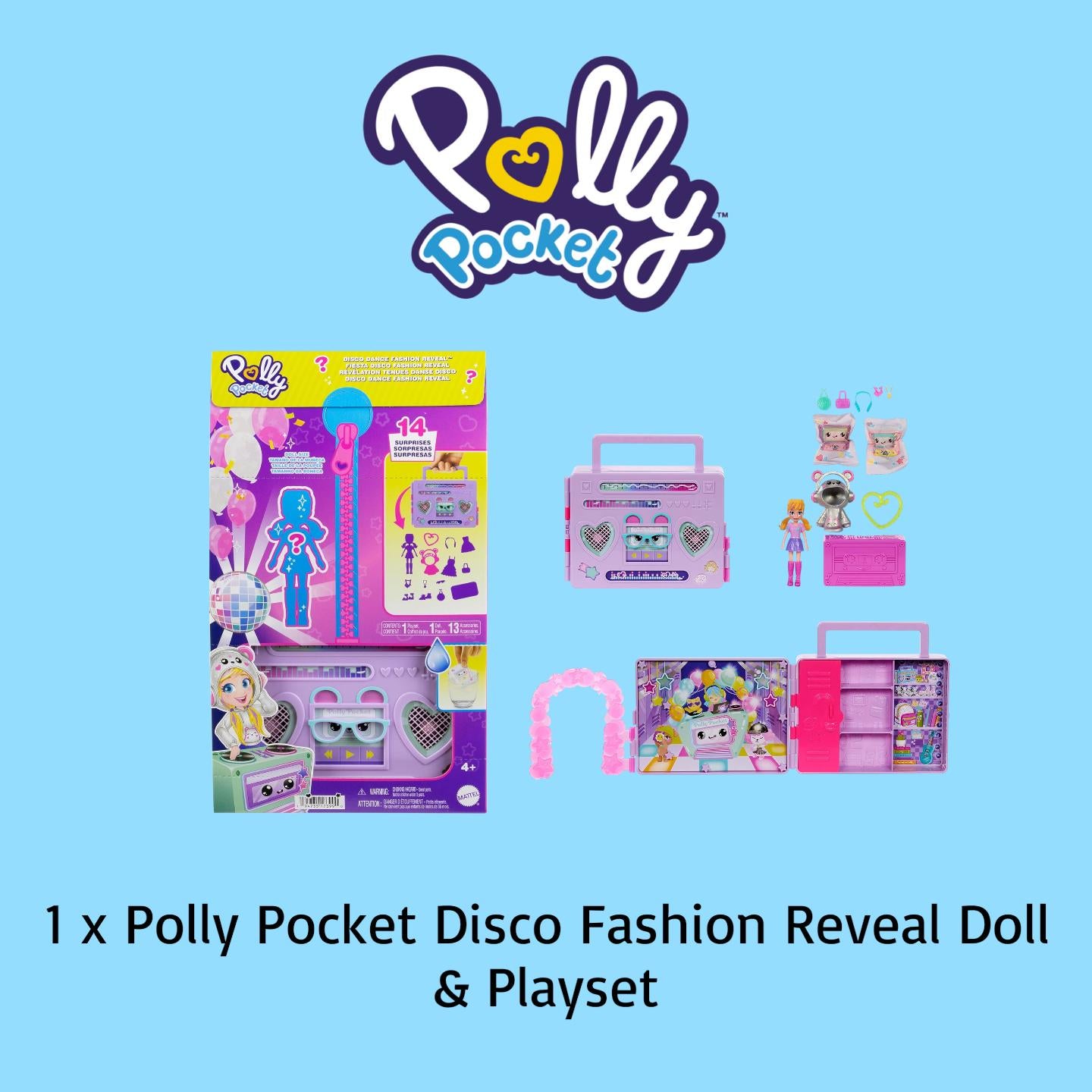 Polly Pocket 5 Item Bundle Box Includes Disco Fashion Reveal Playset RRP £77.45