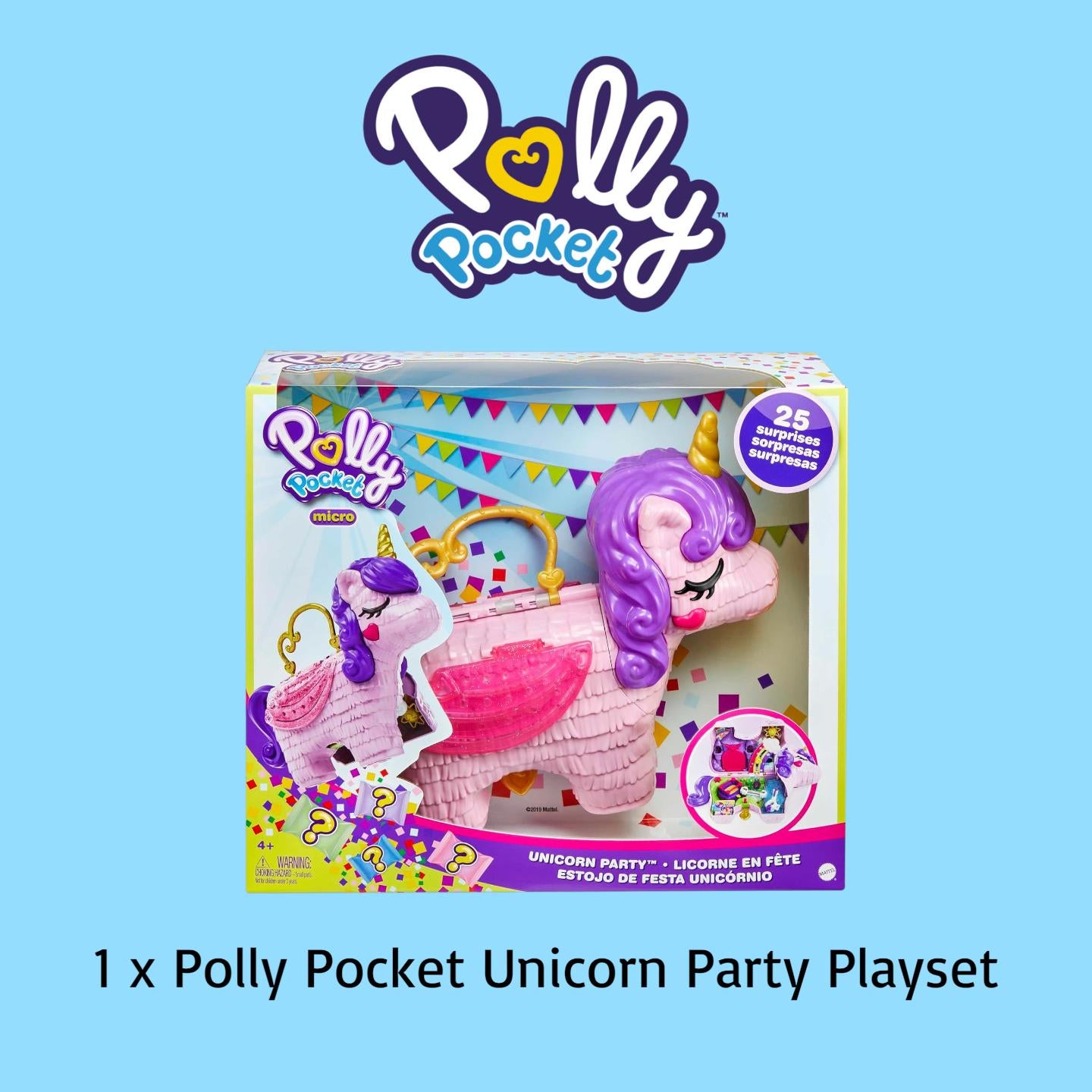 Polly Pocket 3 Item Bundle Box Includes Unicorn Party Playset RRP £51.97